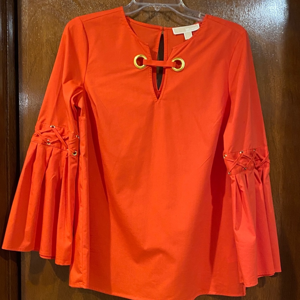 Michael Kors Orange Bell-Sleeve Tunic with Gold Eyelet Accents